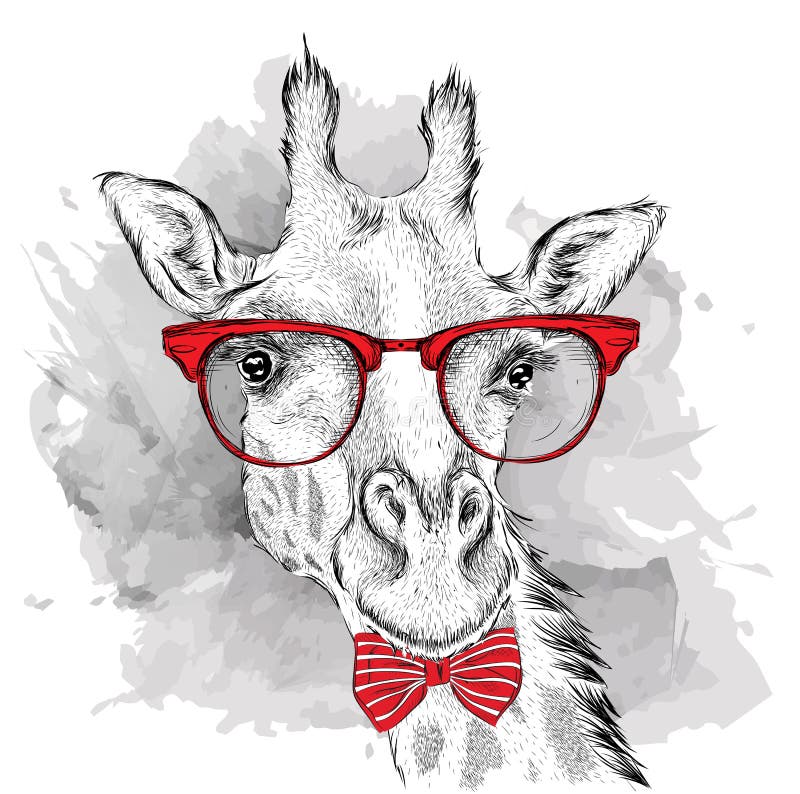 Giraffa del ritratto di immagine nel foulard e con i vetri Illustrazione di vettore di tiraggio della mano royalty illustrazione gratis Giraffa del ritratto di immagine nel foulard e con i vetri Illustrazione di vettore di tiraggio della mano royalty illustrazione gratis