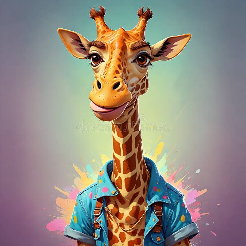 Giraffa a fumetti faccia a faccia ritratti isolata spruzzatura pittura a scheggia isolata illustrazione di stock