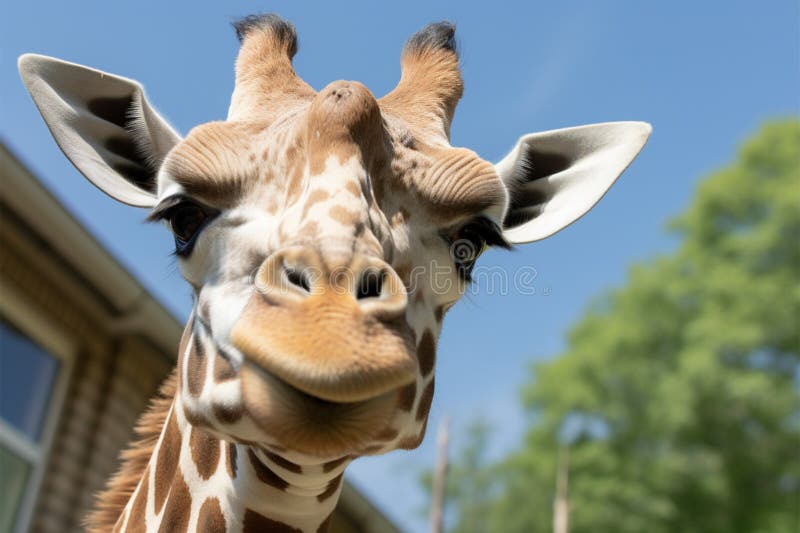 Giraffar upp nära porträtt och observerar dig från husfönstret stock illustrationer