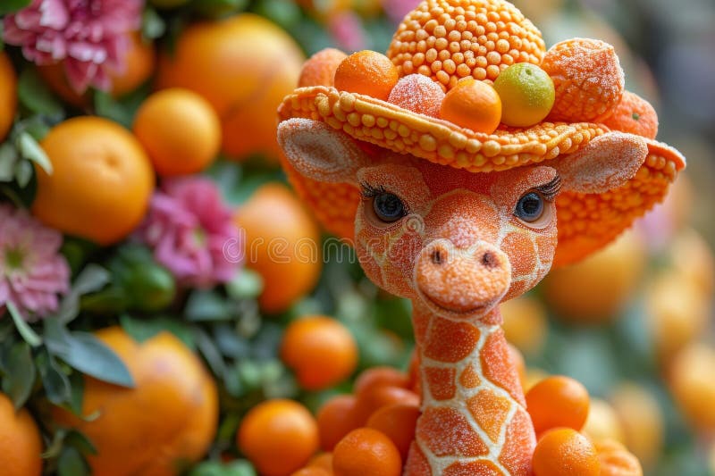 A Giraffe Doll Made of Orange on an Orange Background. 3d Illustration