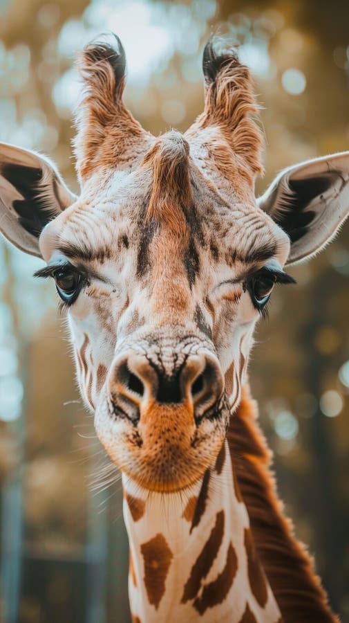 A Giraffe with a Long Neck and Brown Spots is Staring at the Camera