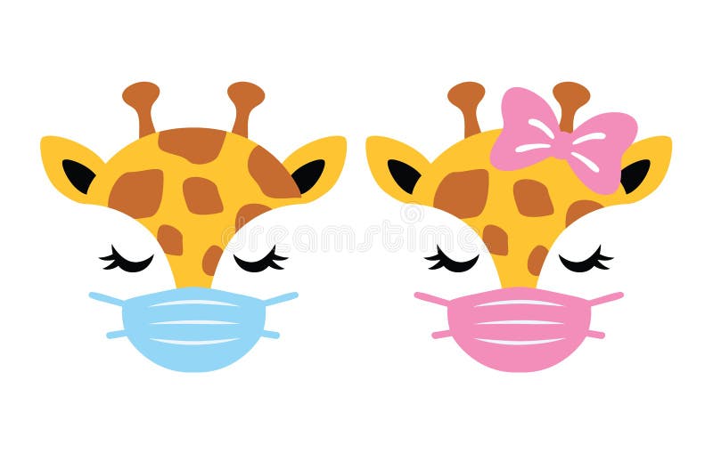 Cute Giraffe with Face Mask Vector Stock Vector Illustration of