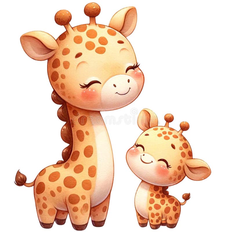 Giraffe Mom and Baby Love Watercolor Clipart.Ai Generate Stock