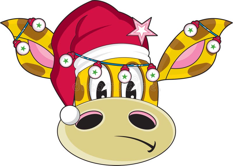 Giraffe Χριστουγέννων καπέλων Santa κινούμενων σχεδίων ελεύθερη απεικόνιση δικαιώματος Giraffe Χριστουγέννων καπέλων Santa κινούμενων σχεδίων ελεύθερη απεικόνιση δικαιώματος