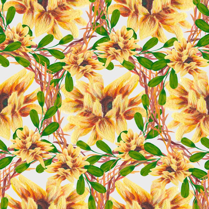 Girasole ad acquerello in un modello di produzione senza saldatura royalty illustrazione gratis