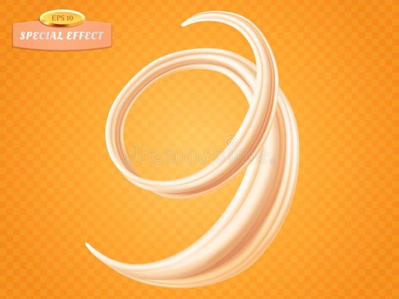 Gire o creme ou o leite líquido no fundo alaranjado Efeito especial do fluxo do vetor Elemento do projeto de empacotamento para ilustração stock Gire o creme ou o leite líquido no fundo alaranjado Efeito especial do fluxo do vetor Elemento do projeto de empacotamento para ilustração stock
