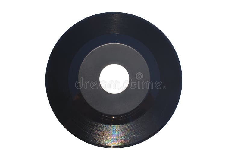 45 rpm single record with large central hole and gray label. Isolated on white background. 45 rpm single record with large central hole and gray label. Isolated on white background.