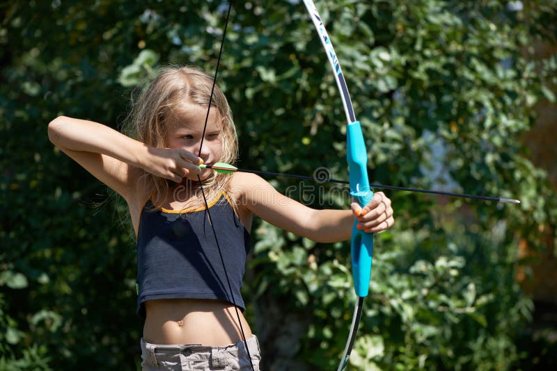 Girl aim with bow
