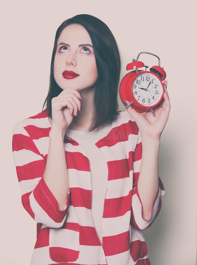 Girl with alarm clock stock image. Image of concept, caucasian 97824371