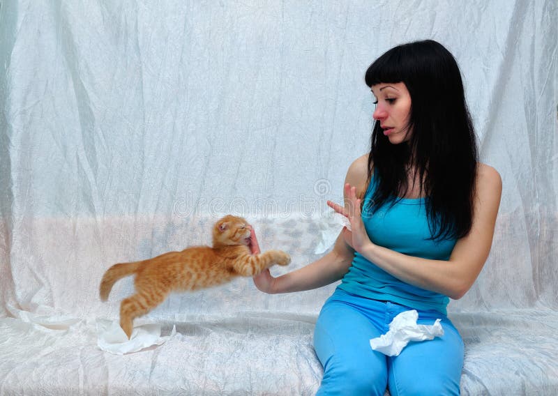 The Girl is Allergic To Cat Stock Image Image of allergy, cats 138151749