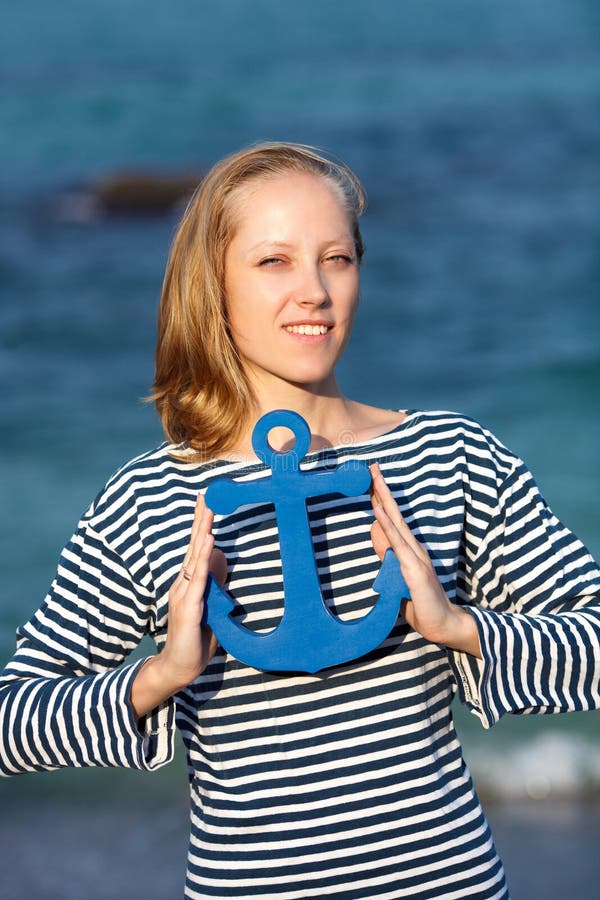 The girl with an anchor stock photo. Image of portrait 53297450