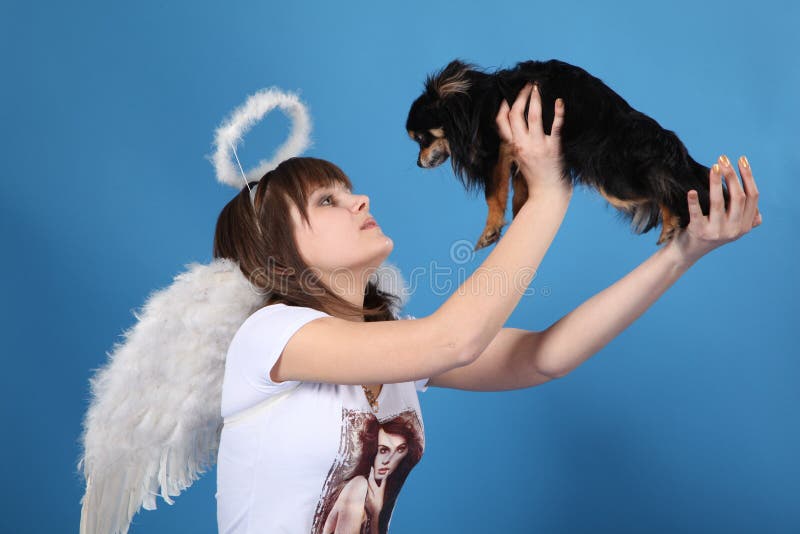 The girl an angel and doggy