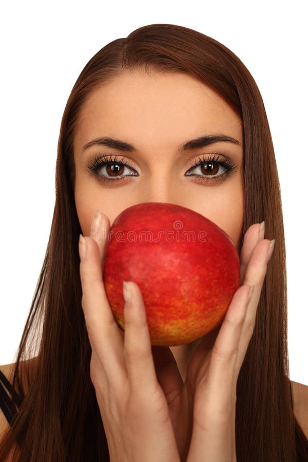 The girl eats a apple stock photo. Image of fresh, 12616436