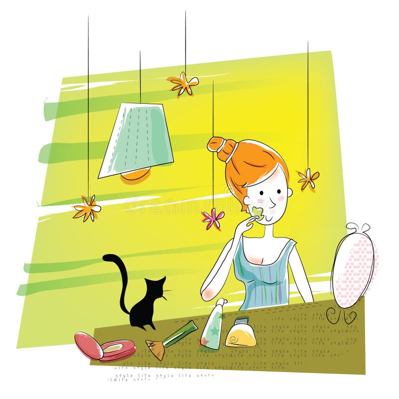 Girl applying makeup. Vector illustration decorative design vector illustration