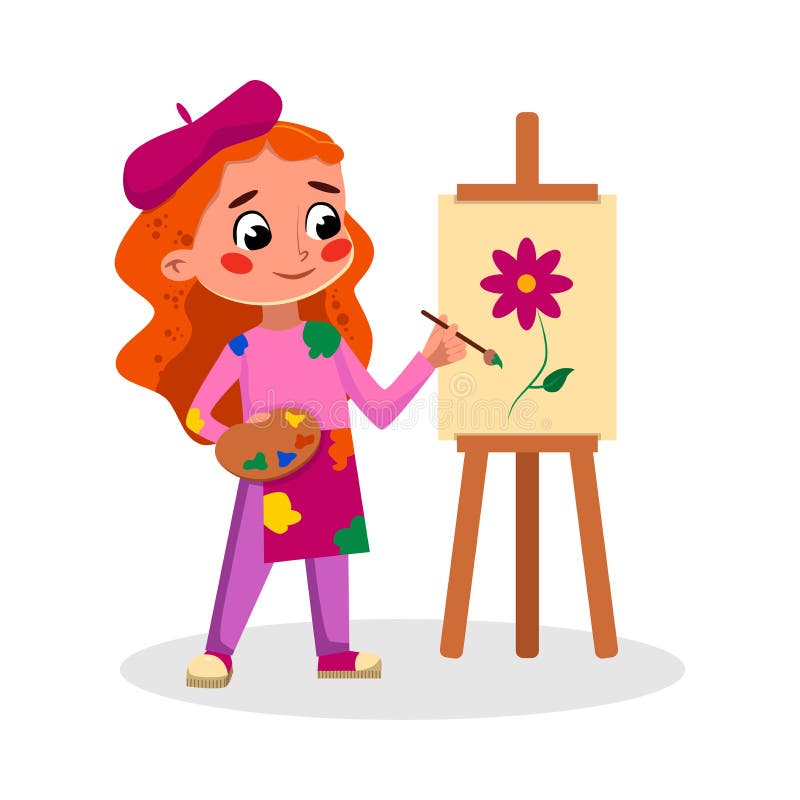 Girl Artist Painting with Paintbrush, Cute Kid Creative Activity Cartoon  Vector Illustration Stock Vector - Illustration of smile, female: 217646953
