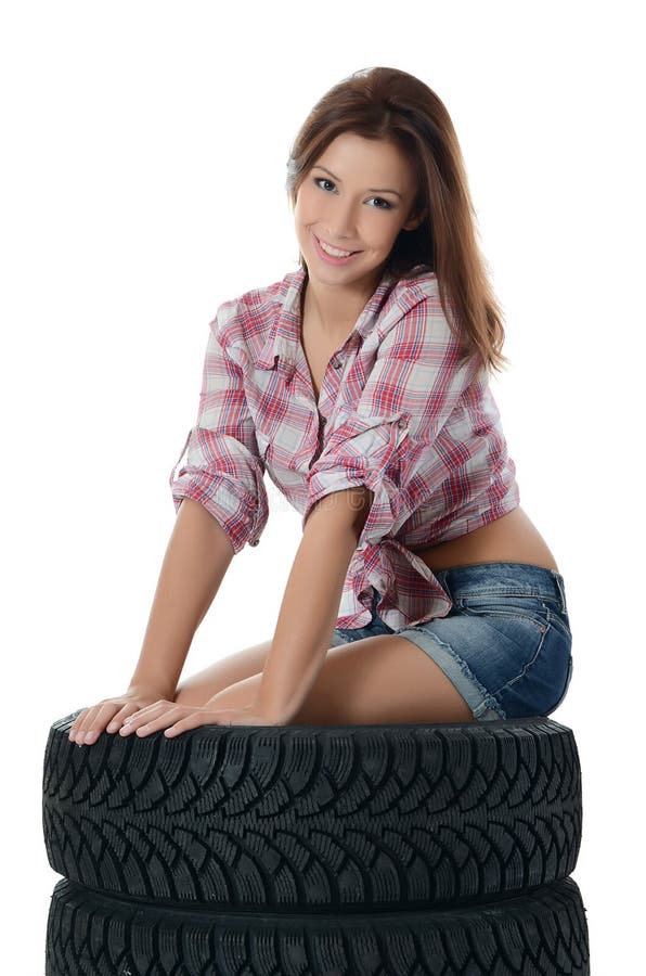 The girl with automobile tyres