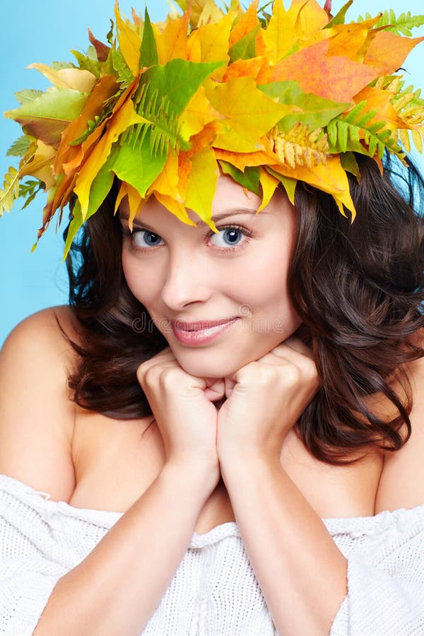 Girl In Autumn Garland Stock Photo Image Of Nature Brunette 33140294