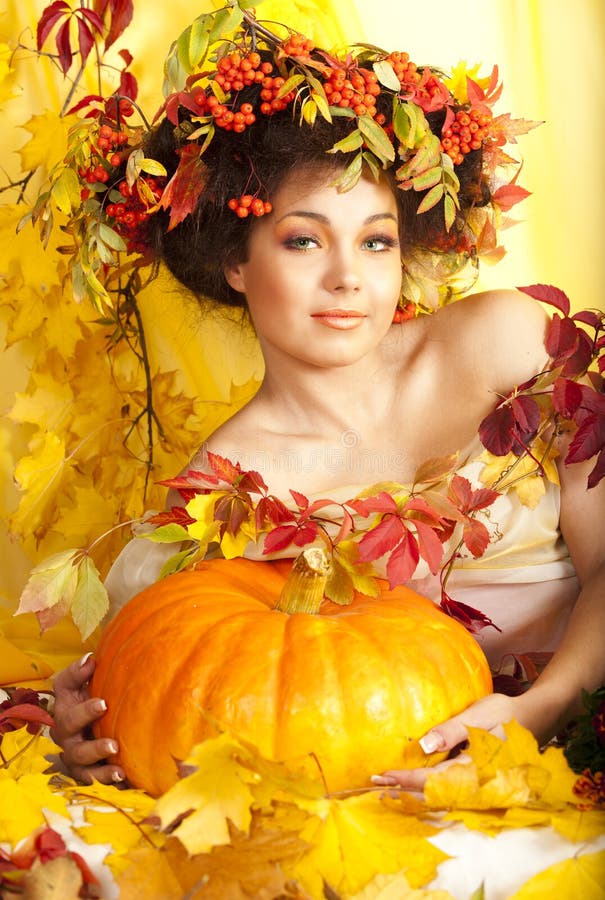 girl with autumn leaves