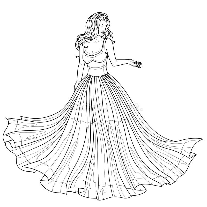 Girl in a Ball Gown.Coloring Book Antistress for Children and Adults ...