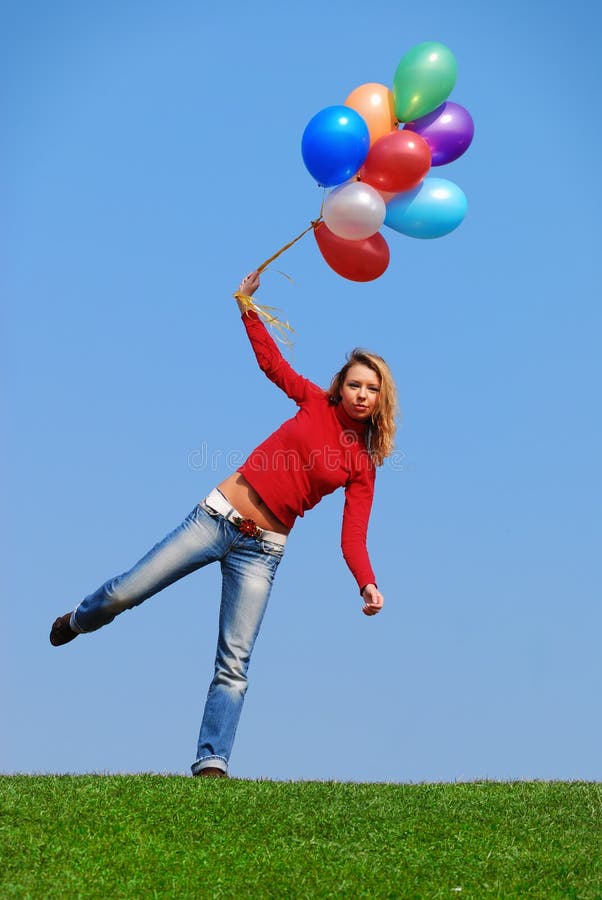 Girl with balloons stock photo. Image of adult, playful 15840476