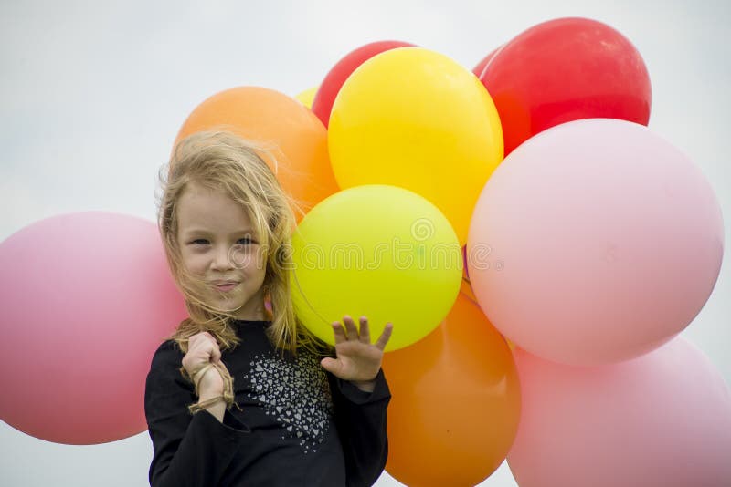 Girl with balloons. stock photo. Image of children, balloon 92104142