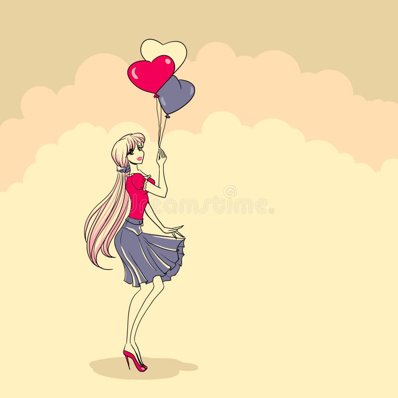 Girl with balloons stock vector. Illustration of hand 35885514