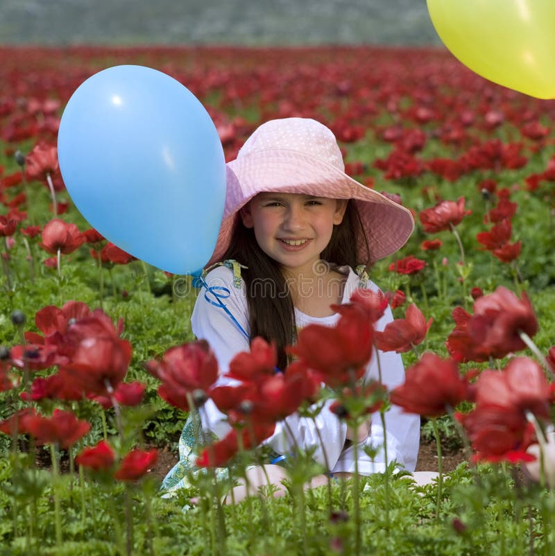 Girl baloon red flowers