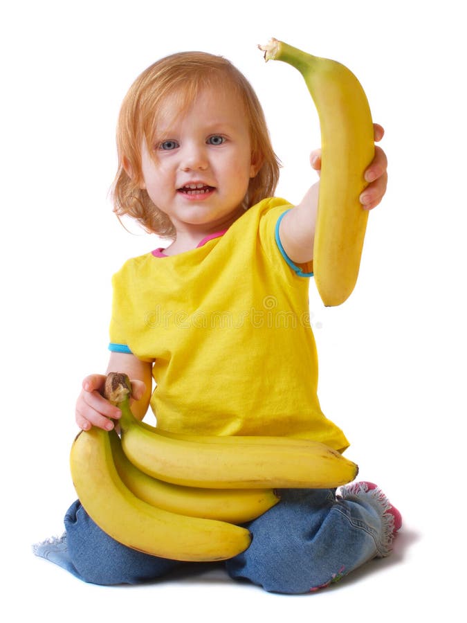 Girl with a Banana in His Hand Stock Image Image of smile, isolated