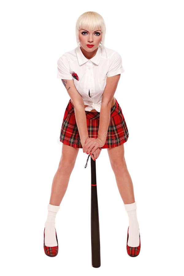 Girl with baseball bat stock image. Image of skirt, beauty 16611421