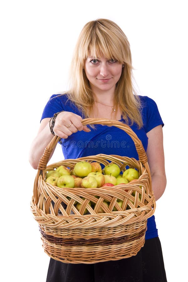 Girl with a basket of apples.