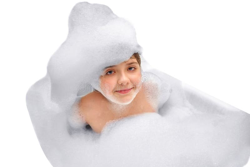 Girl in bath foam stock image. Image of bathroom, face 68806851