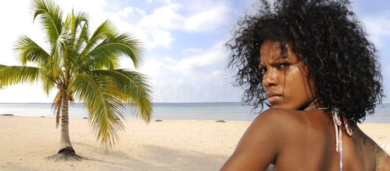 Girl on beach panorama