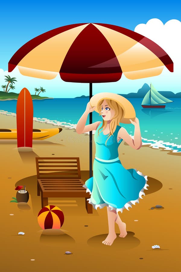Girl at the Beach stock vector. Illustration of people 56325897