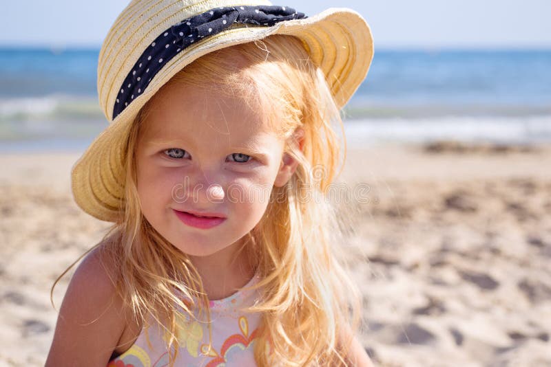 Girl on the Beach Wearing a Hat Stock Image Image of children, summer