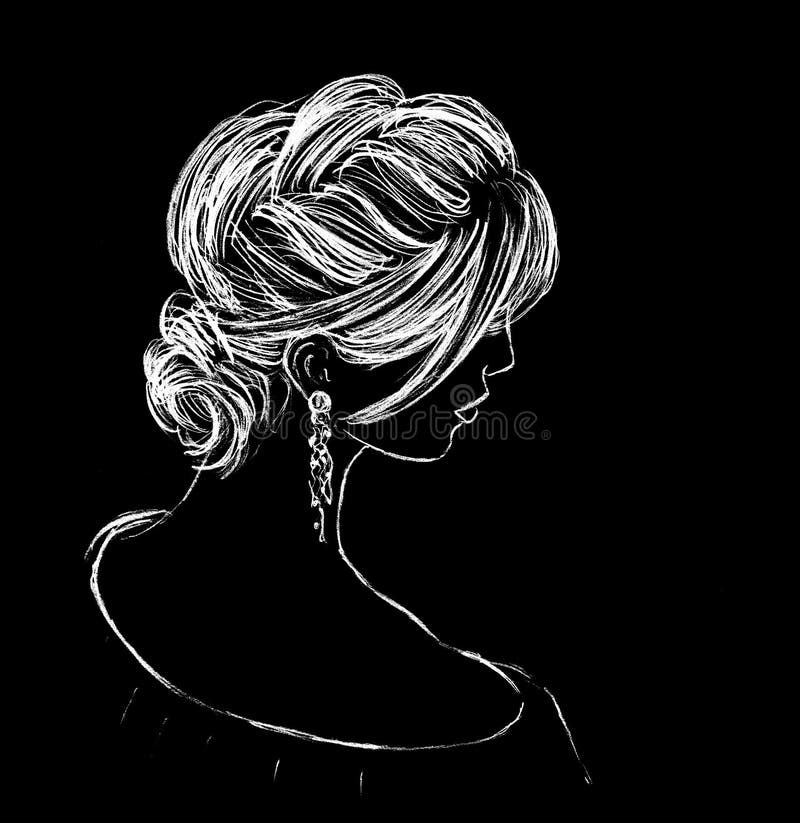 A Girl with Beautiful Long Hair - a Graphic Image in White on a Black  Background Stock Illustration - Illustration of beauty, woman: 228474480
