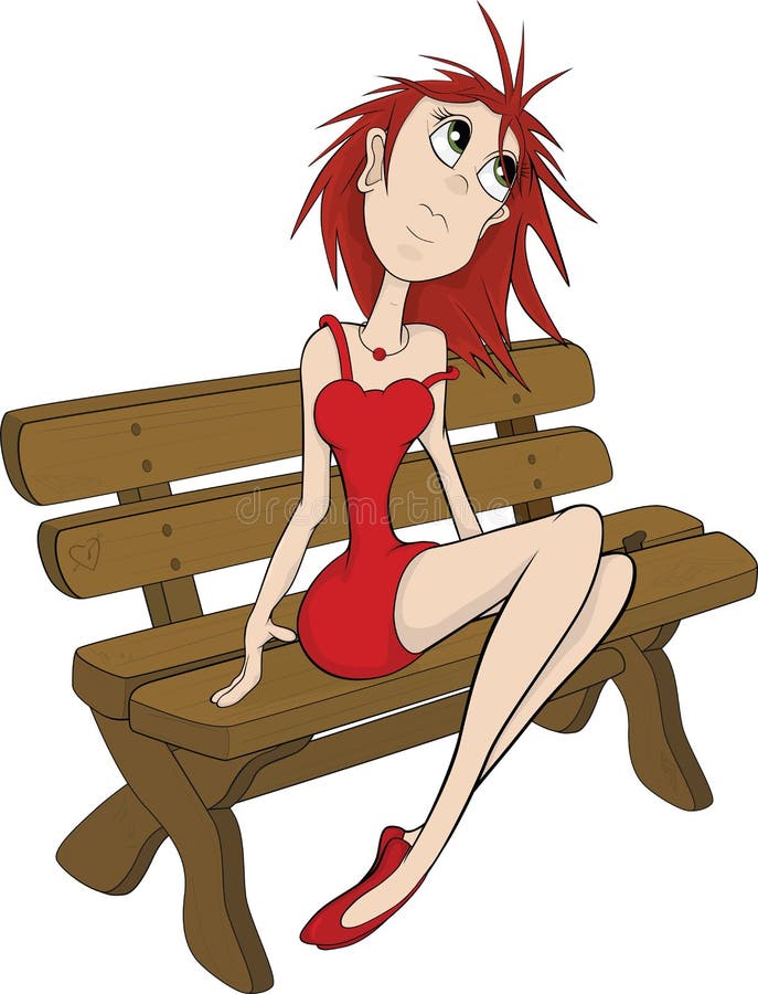 The girl on a bench. Cartoon