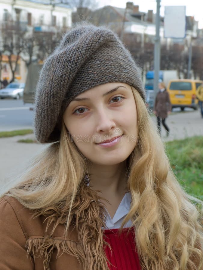 Young woman in green beret stock image. Image of fashion 15781959