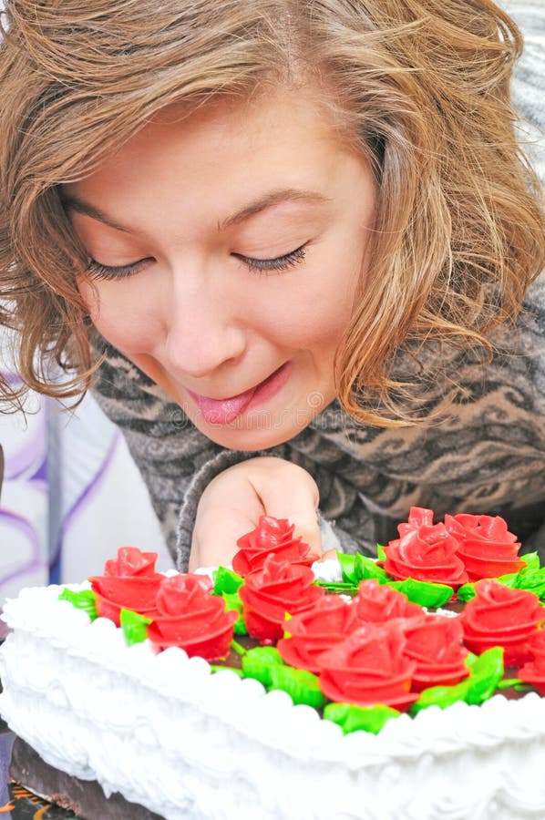 Girl with big cake