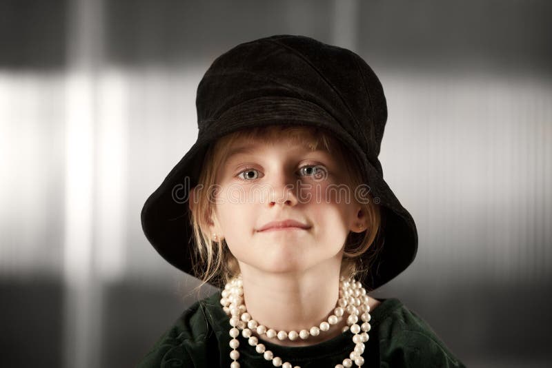 Girl with big hat stock image. Image of portrait, girl 8596375