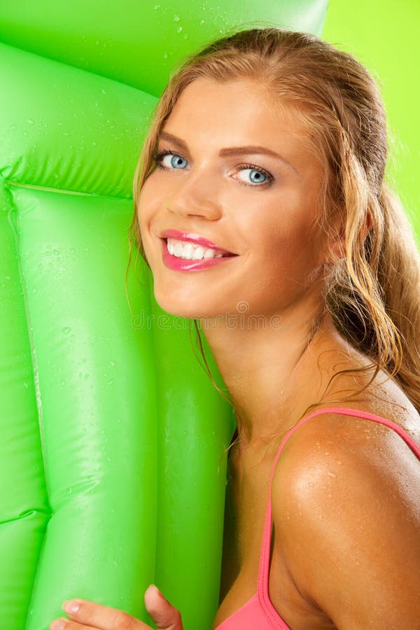 Girl in Bikini with Matress Stock Image Image of bikini, holidays