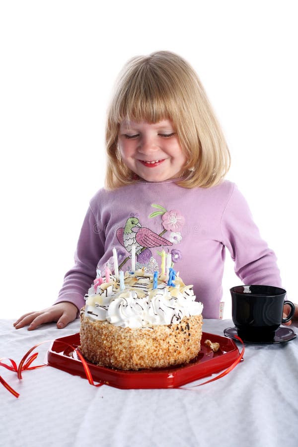 Girl with birthday cake stock photo. Image of family, cream 8246860