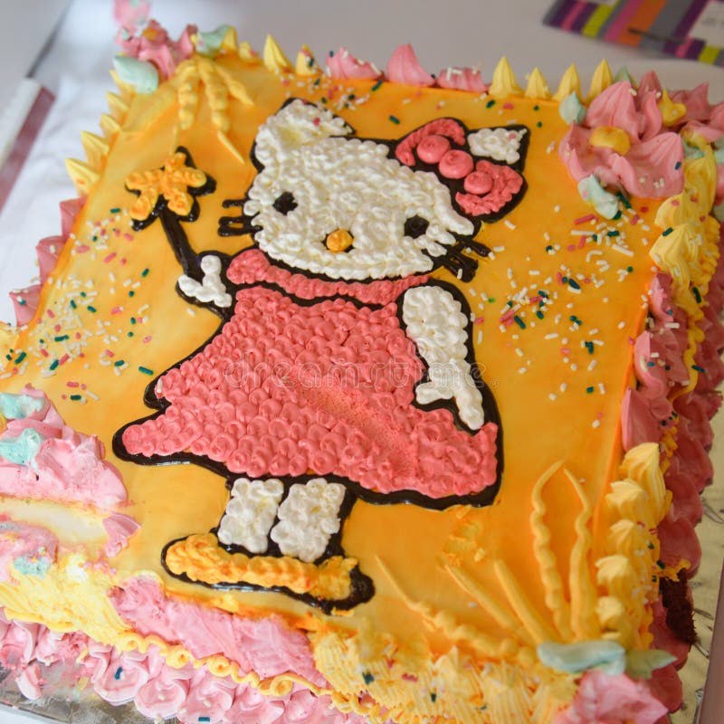 Girl Birthday Cake with Kitty Stock Photo Image of fancy, frosted