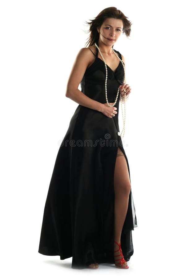 Girl in black dress stock photo. Image of beads, attractive 6945378