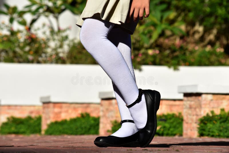 Girl with Black Shoes and White Socks Stock Photo Image of stockings