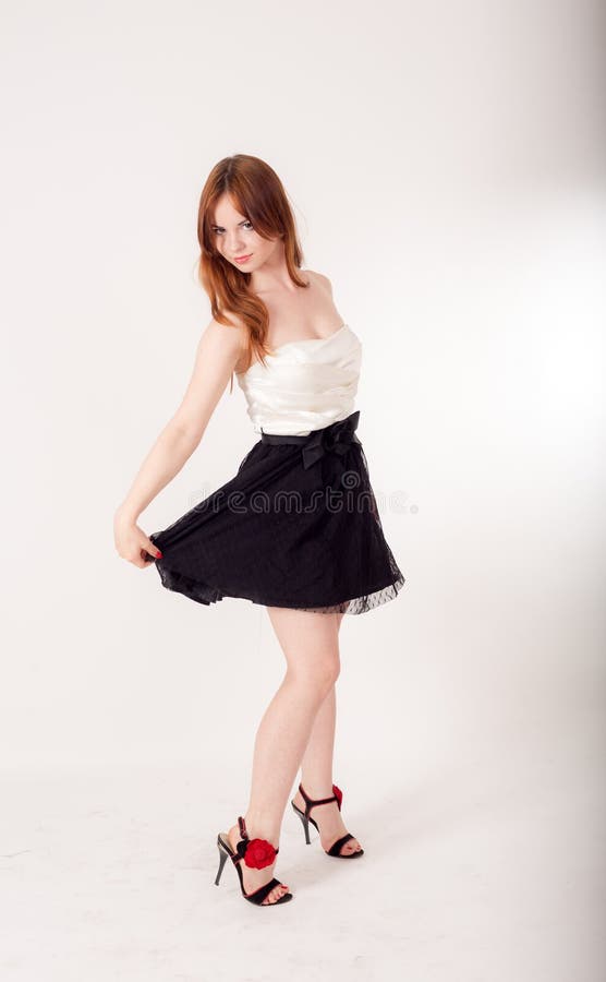 Girl in a black skirt stock image. Image of studio, long 254194815