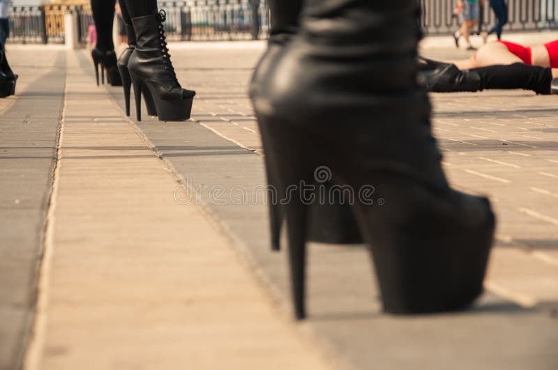 Girls on Black High Strip Hills Stock Image - Image of posing, girl ...