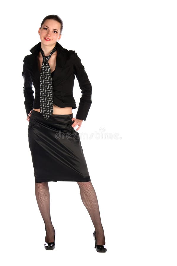 Girl In Black Suit With Necktie Posing. Stock Image - Image of posture ...