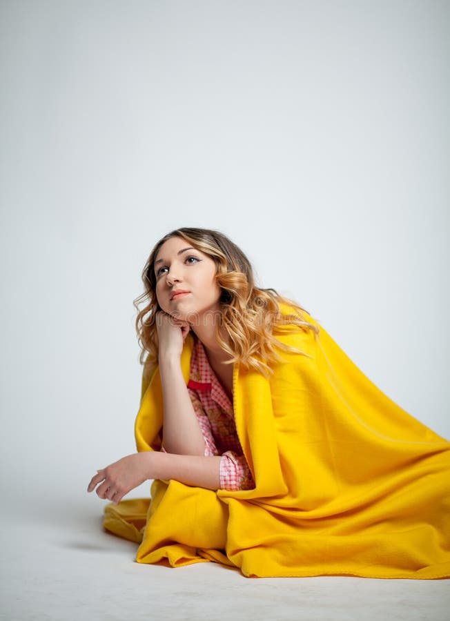 Girl with a blanket stock image. Image of blanket, young 47680299