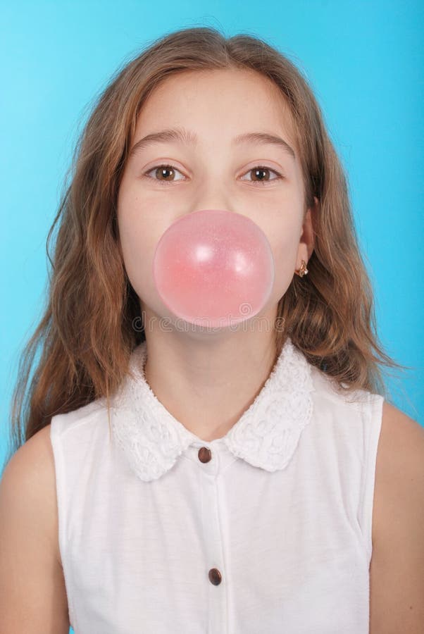 Girl Blowing A Big Bubble Gum Bubble Stock Photo Image of bubblegum