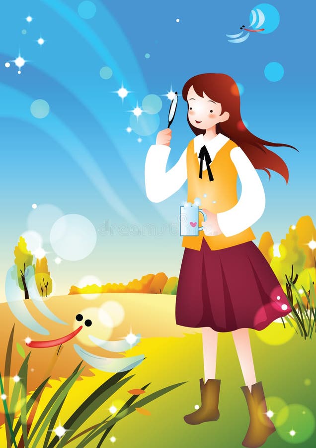 Girl blowing soap bubbles. Vector illustration decorative design stock illustration